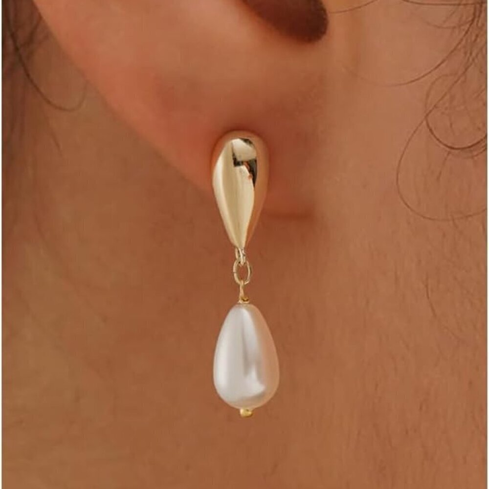Pearl Earrings Dainty Gold-Plated Drop Wedding Studs for Women Gifts